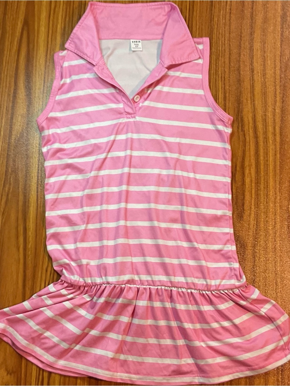 SHEIN Pink & White Striped Sleeveless Polo Dress